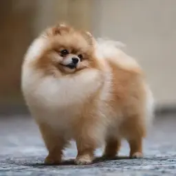 Uroczy szpic pomeranian, którego cena może być wysoka, prezentuje się majestatycznie na dywanie.